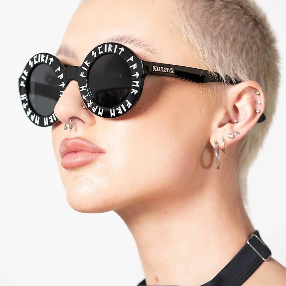 Killstar Elements Black Round Glasses White Lette… - image 3